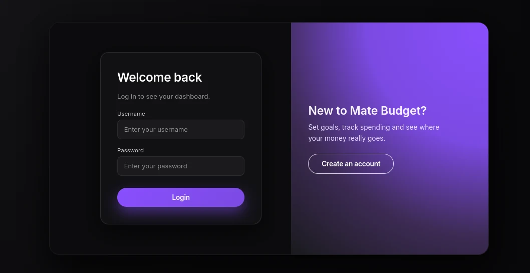 Budgeting App login screen