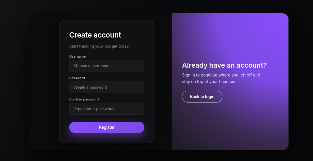 Budgeting App register page