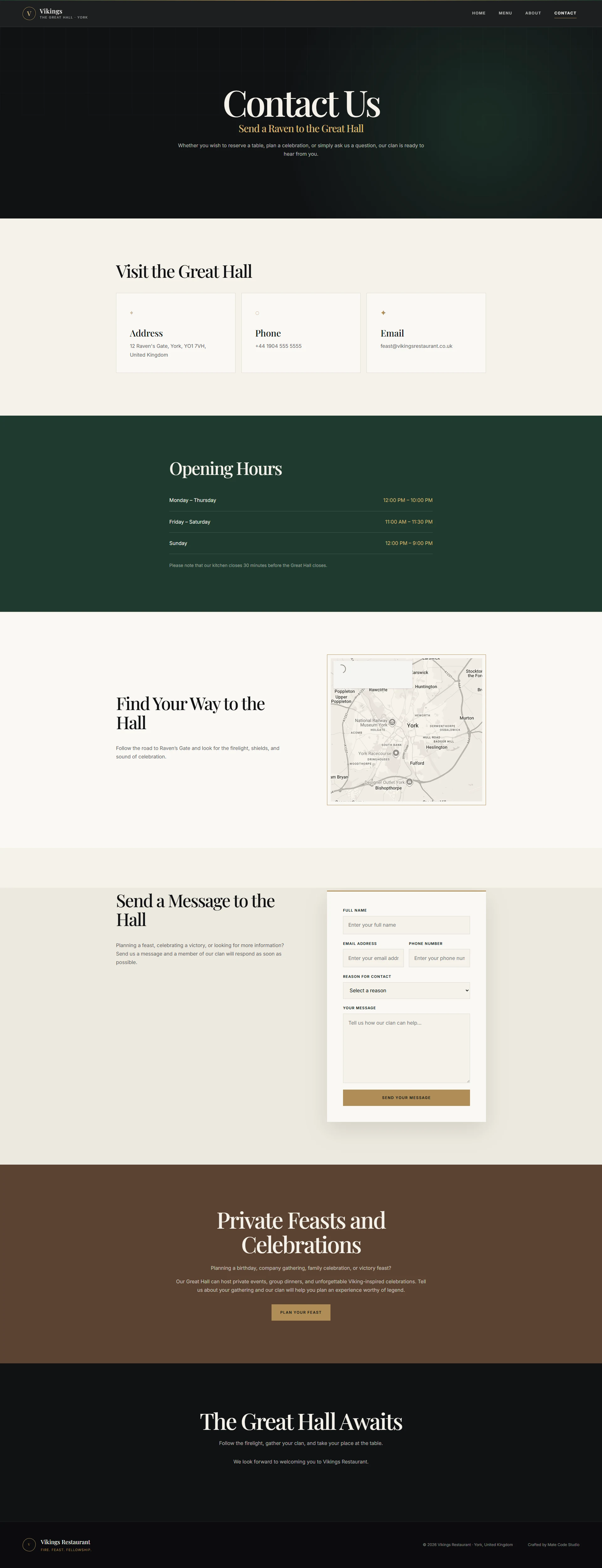 Viking Restaurant contact page