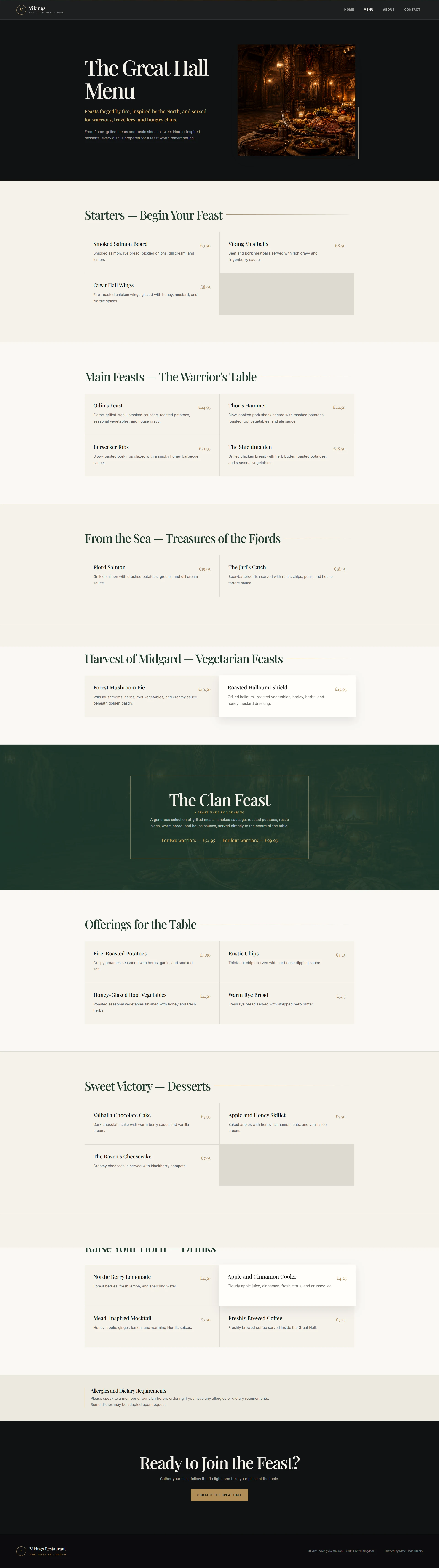 Viking Restaurant menu page