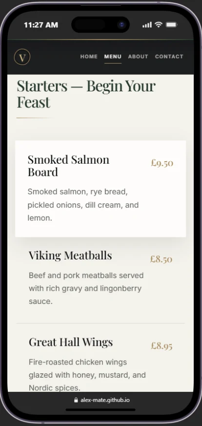 Viking Restaurant mobile menu