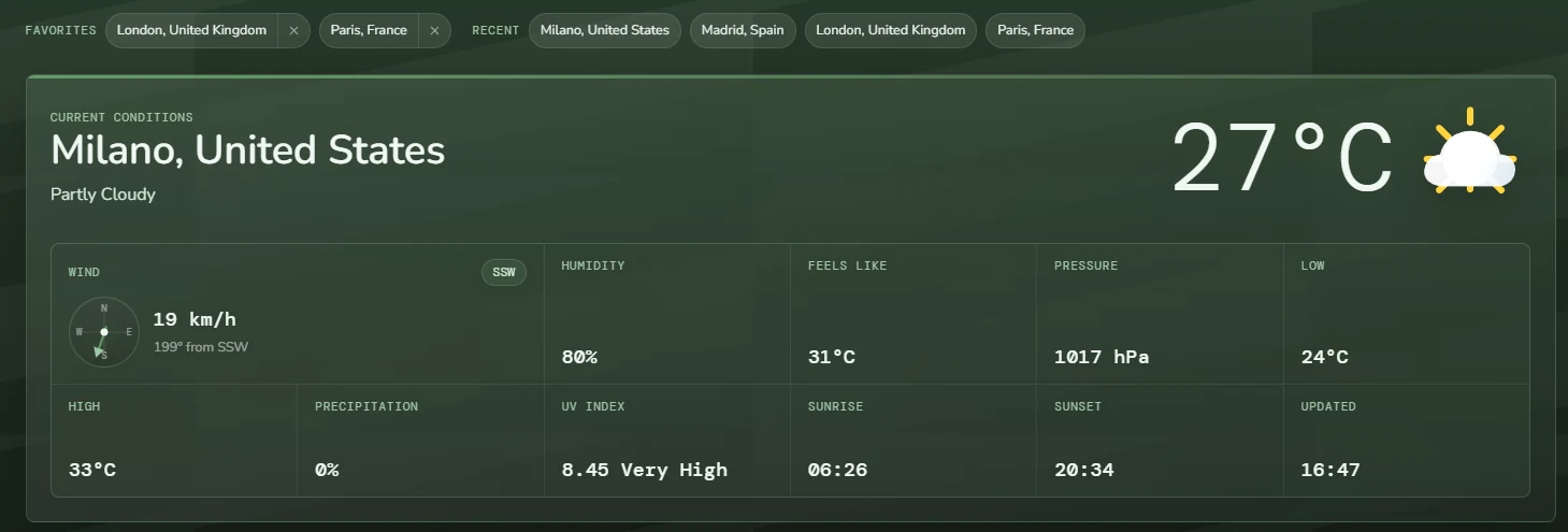 WeatherFlow saved and recent locations interface